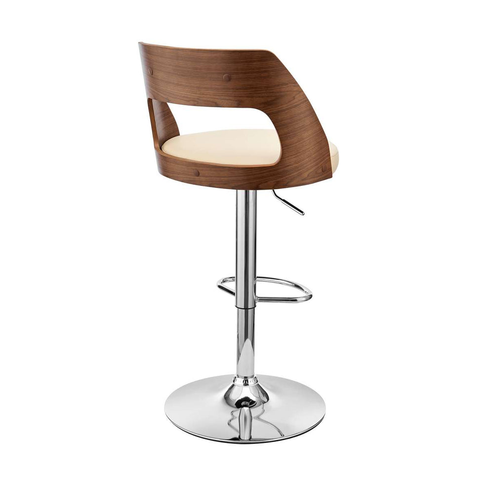 Paulo Adjustable Swivel Black Faux Leather and Walnut Wood Bar Stool with Chrome Base By Armen Living | Bar Stools | Modishstore - 12