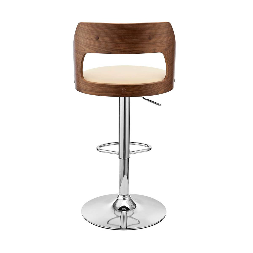 Paulo Adjustable Swivel Black Faux Leather and Walnut Wood Bar Stool with Chrome Base By Armen Living | Bar Stools | Modishstore - 13