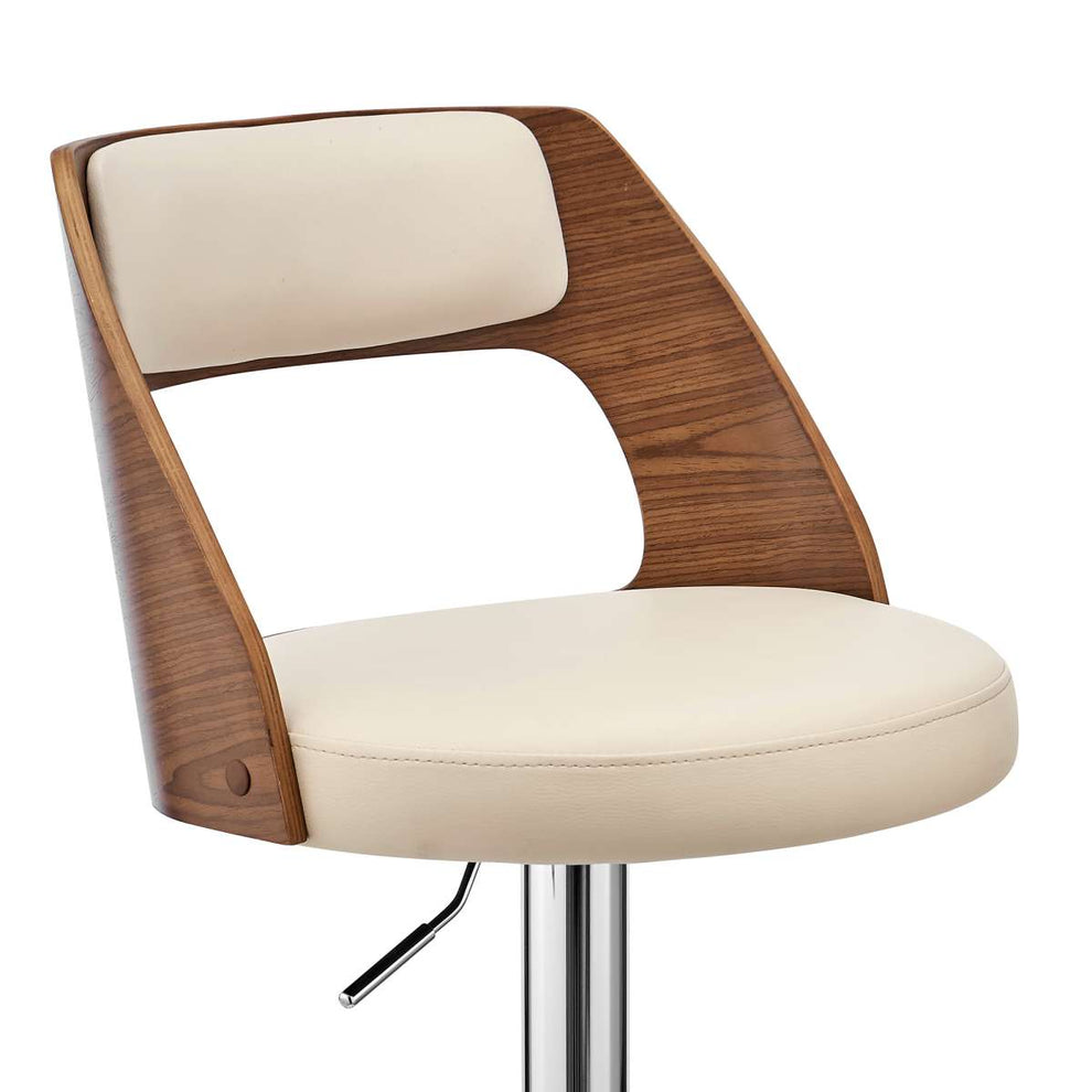 Paulo Adjustable Swivel Black Faux Leather and Walnut Wood Bar Stool with Chrome Base By Armen Living | Bar Stools | Modishstore - 14