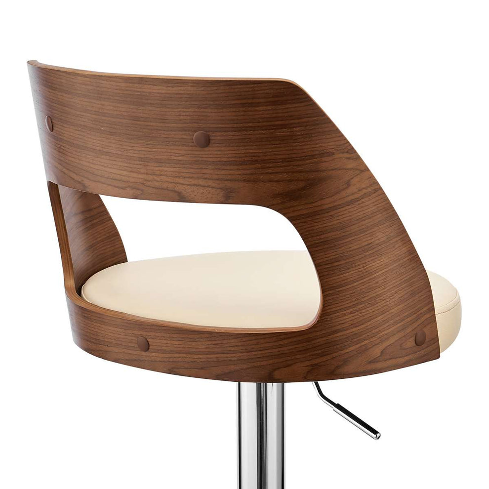 Paulo Adjustable Swivel Black Faux Leather and Walnut Wood Bar Stool with Chrome Base By Armen Living | Bar Stools | Modishstore - 15