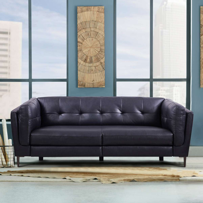 Primrose Contemporary Sofa in Dark Metal Finish and Navy Genuine Leather By Armen Living | Sofas | Modishstore