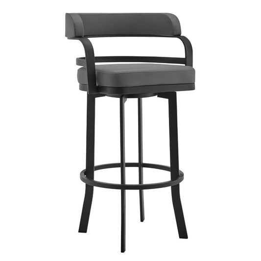 Prinz 26" Counter Height Swivel Grey Faux Leather and Black Metal Bar Stool By Armen Living | Bar Stools |  Modishstore 