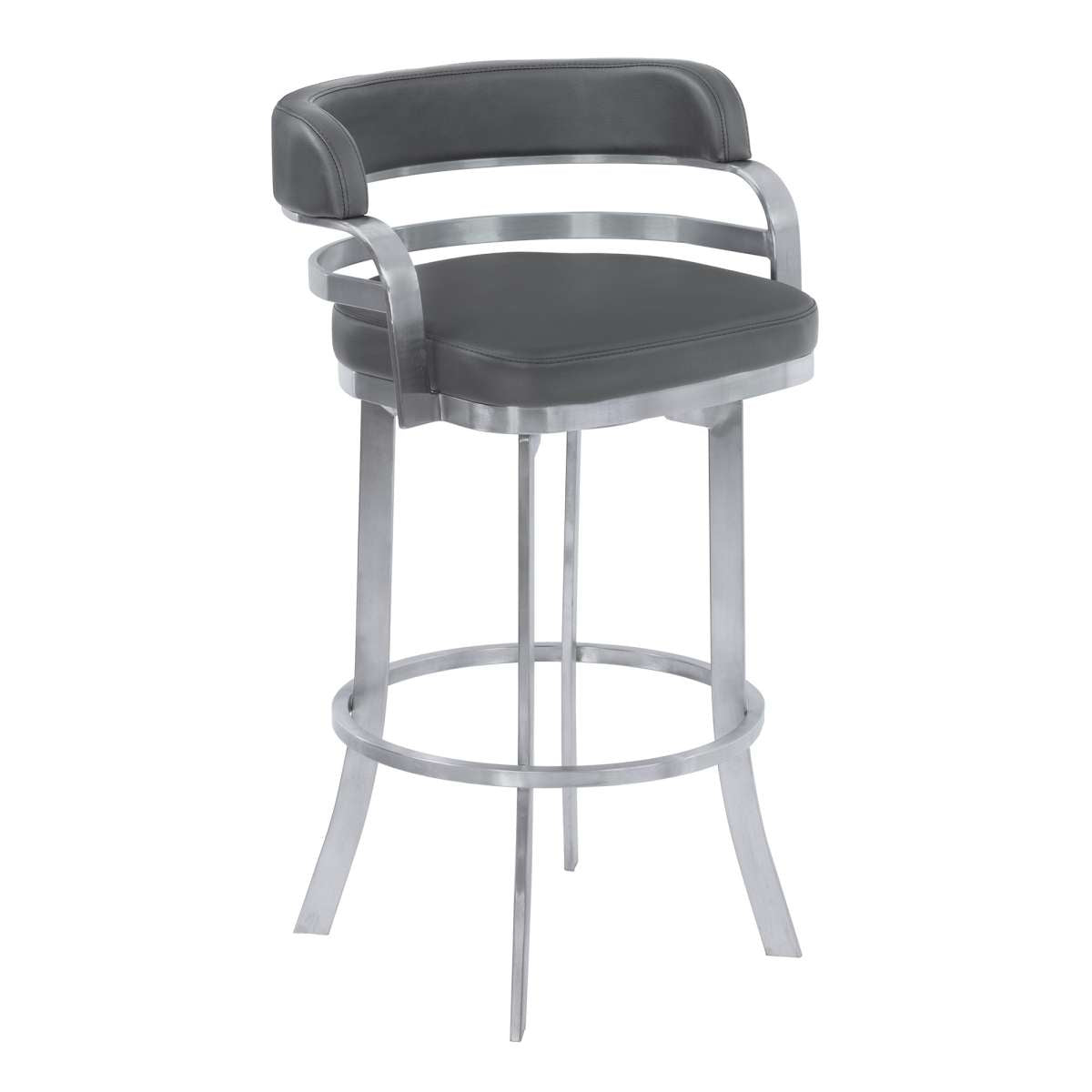 Prinz 30" Bar Height Swivel Grey Faux Leather and Brushed Stainless Steel Bar Stool By Armen Living | Bar Stools | Modishstore - 2