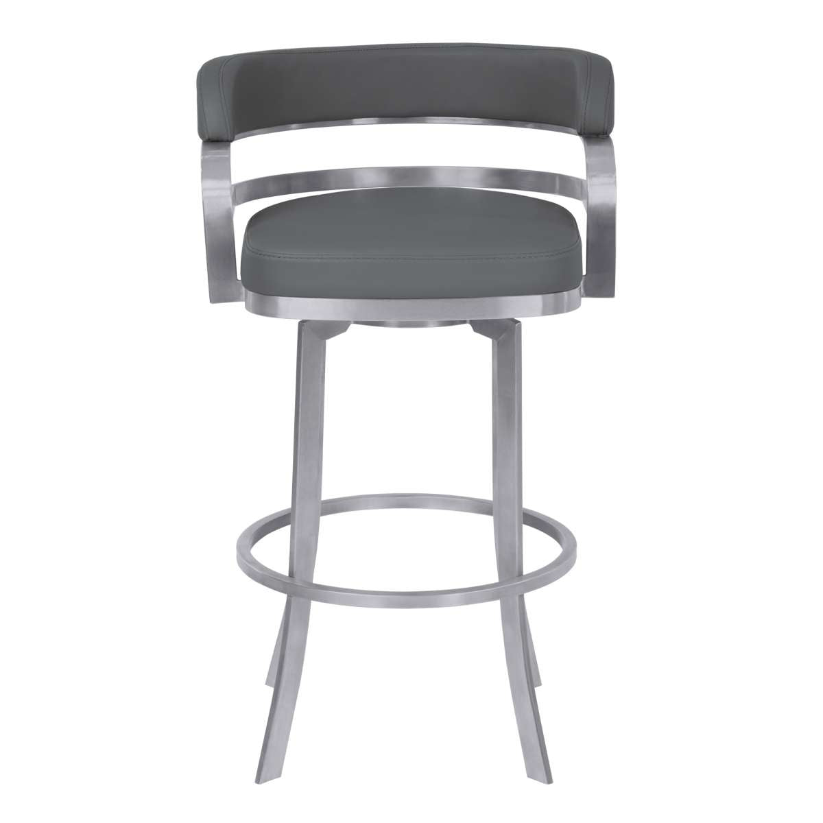 Prinz 30" Bar Height Swivel Grey Faux Leather and Brushed Stainless Steel Bar Stool By Armen Living | Bar Stools | Modishstore - 3