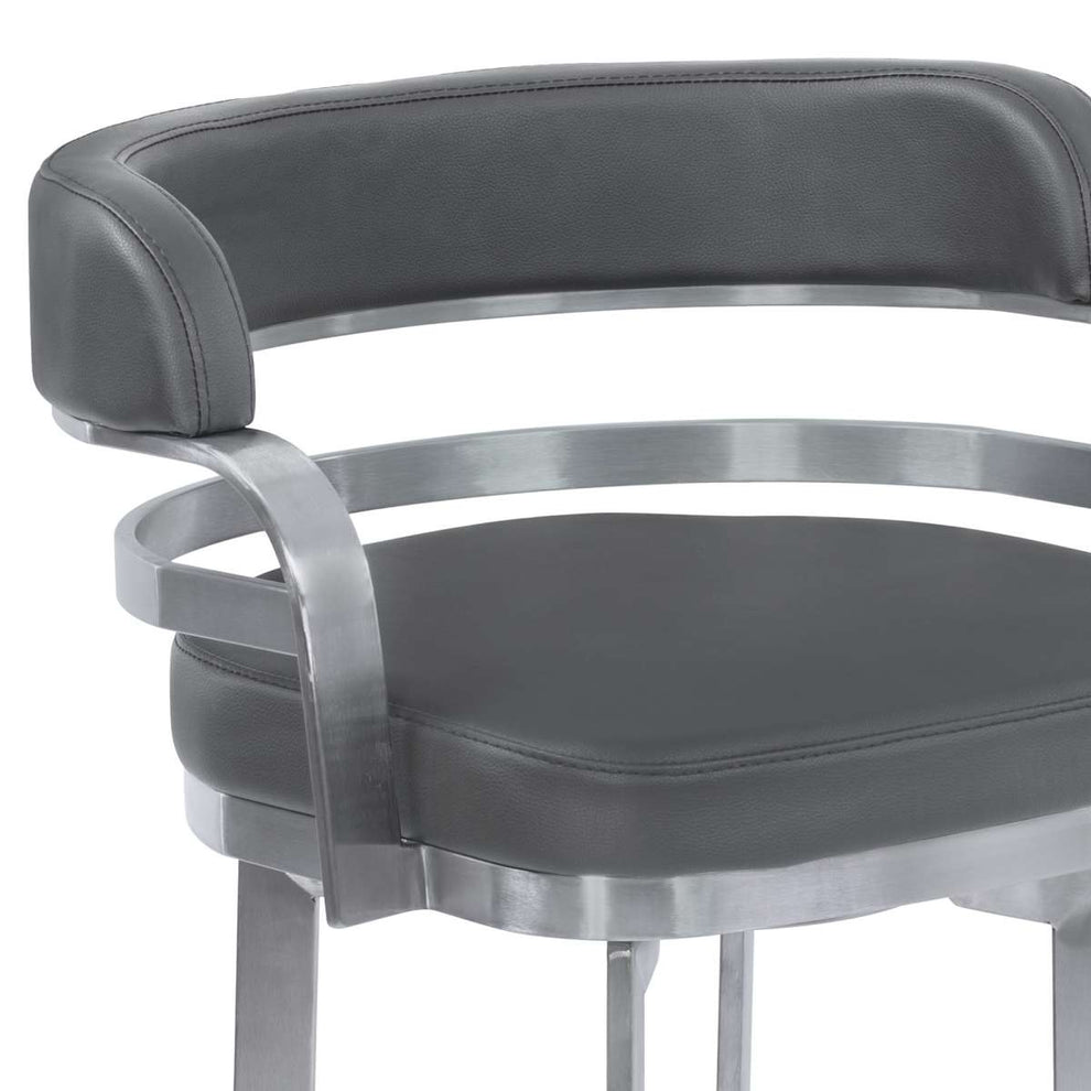 Prinz 30" Bar Height Swivel Grey Faux Leather and Brushed Stainless Steel Bar Stool By Armen Living | Bar Stools | Modishstore - 4