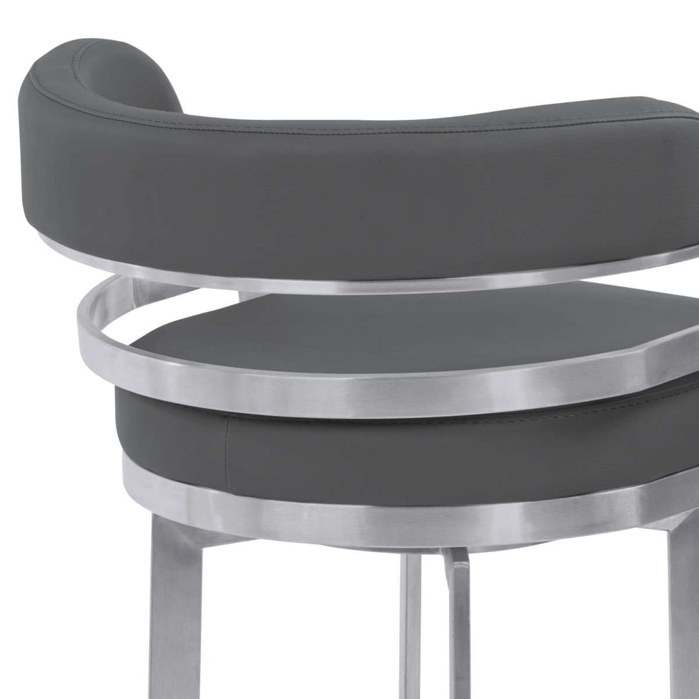 Prinz 30" Bar Height Swivel Grey Faux Leather and Brushed Stainless Steel Bar Stool By Armen Living | Bar Stools | Modishstore - 5