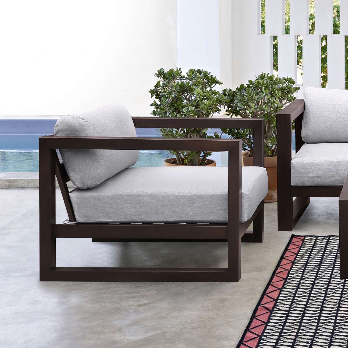 Paradise Outdoor Dark Eucalyptus Wood Lounge Chair with Grey Cushions By Armen Living | Outdoor Chairs |  Modishstore 