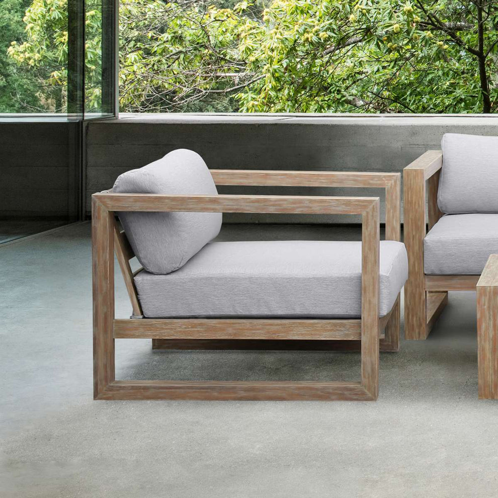 Paradise Outdoor Light Eucalyptus Wood Lounge Chair with Grey Cushions By Armen Living | Outdoor Chairs |  Modishstore  - 2