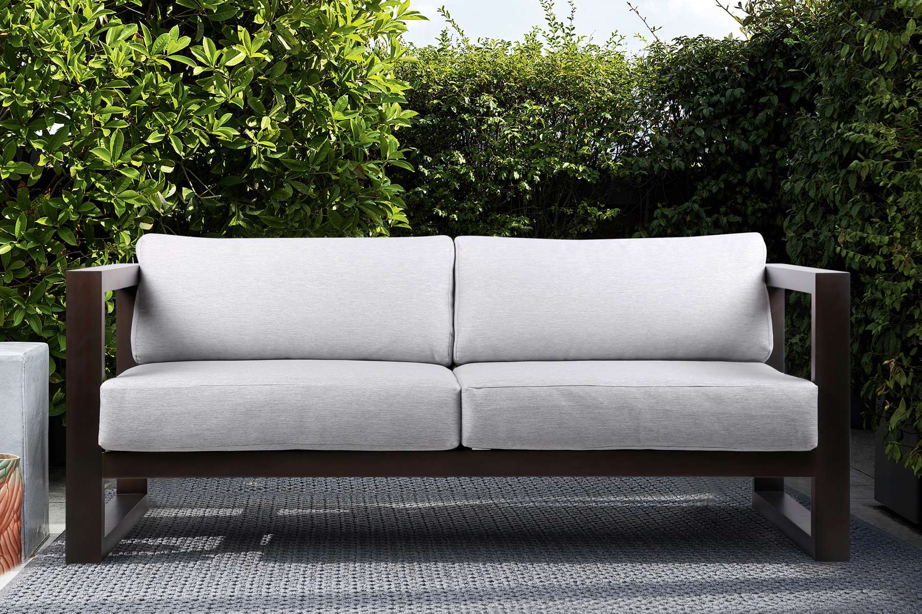 Paradise Outdoor Dark Eucalyptus Wood Sofa with Grey Cushions By Armen Living | Outdoor Sofas, Loveseats & Sectionals |  Modishstore 