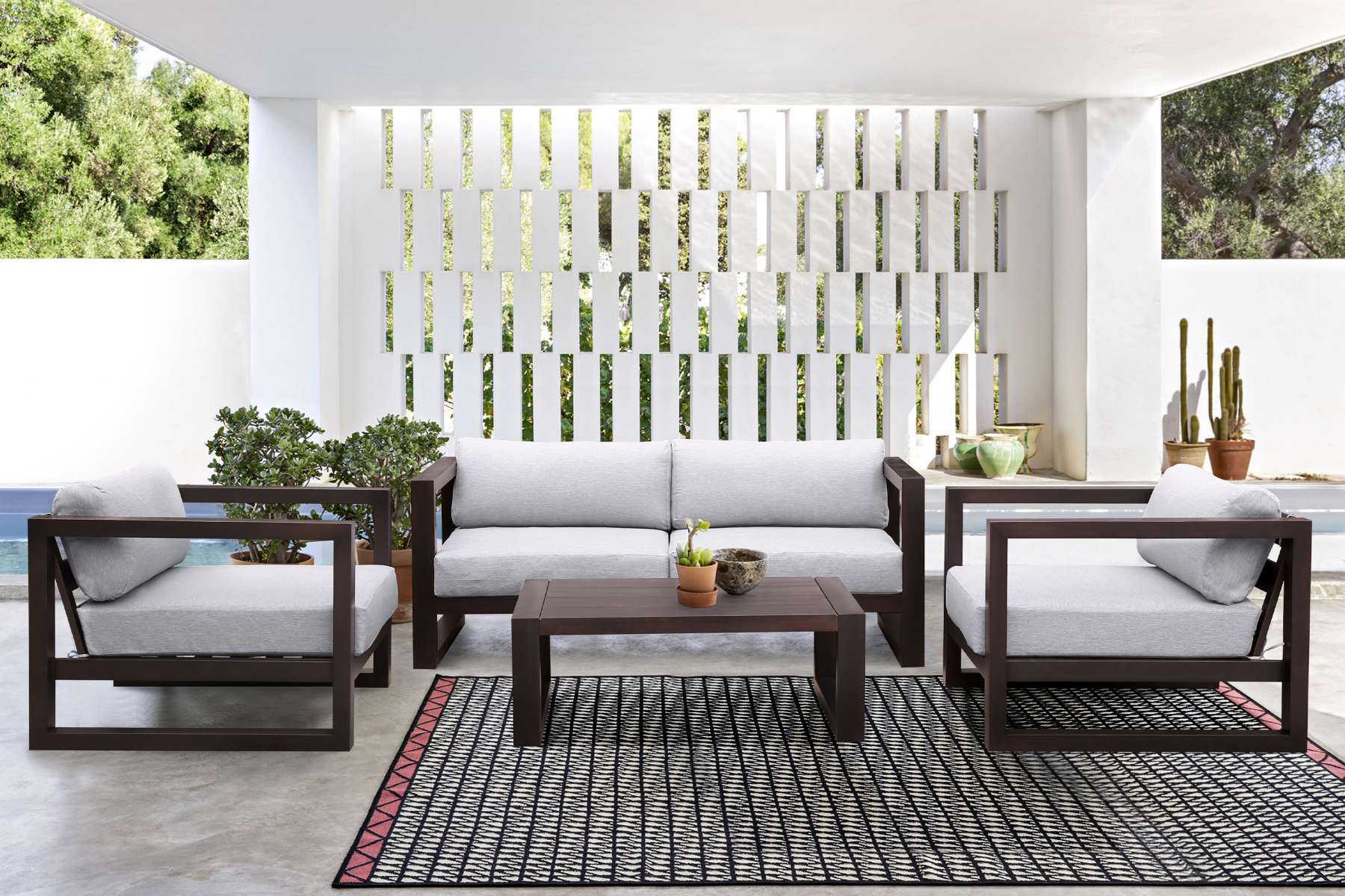 Paradise Outdoor Dark Eucalyptus Wood Sofa with Grey Cushions By Armen Living | Outdoor Sofas, Loveseats & Sectionals |  Modishstore  - 2