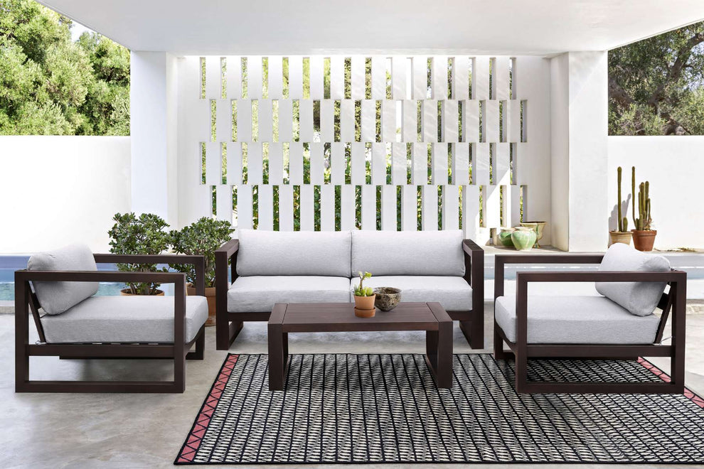 Paradise Outdoor Dark Eucalyptus Wood Sofa with Grey Cushions By Armen Living | Outdoor Sofas, Loveseats & Sectionals |  Modishstore  - 2