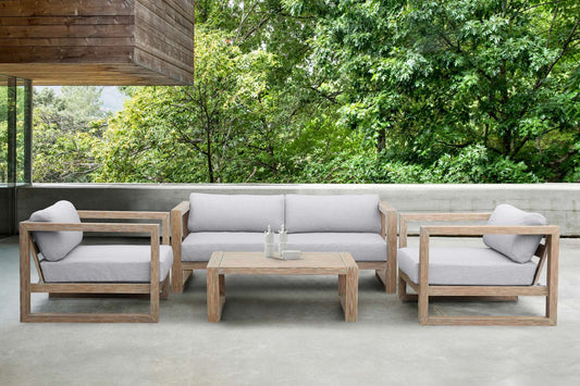 Paradise Outdoor Light Eucalyptus Wood Sofa with Grey Cushions By Armen Living | Outdoor Sofas, Loveseats & Sectionals |  Modishstore 