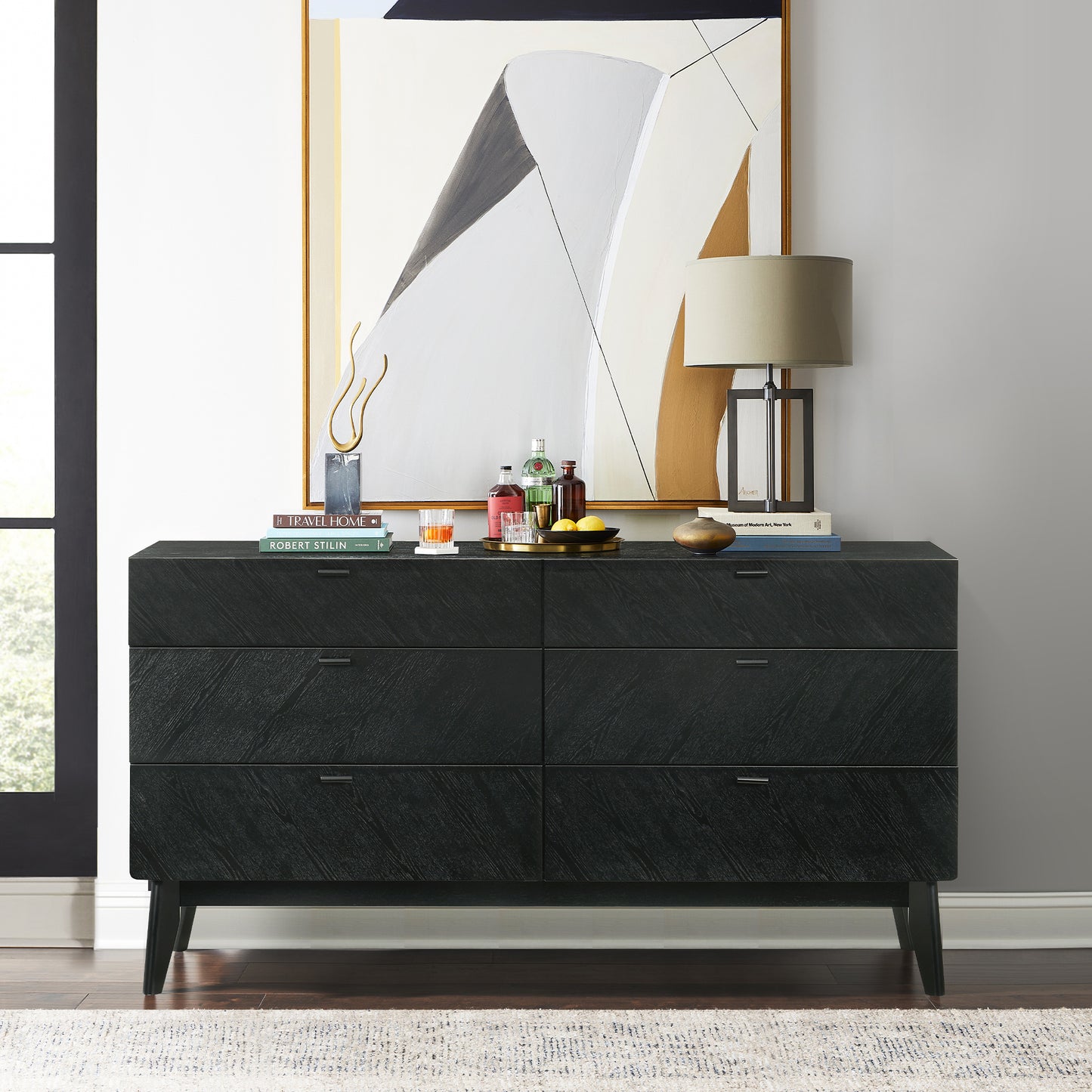Petra 6 Drawer Wood Dresser in Black Finish By Armen Living | Dressers | Modishstore
