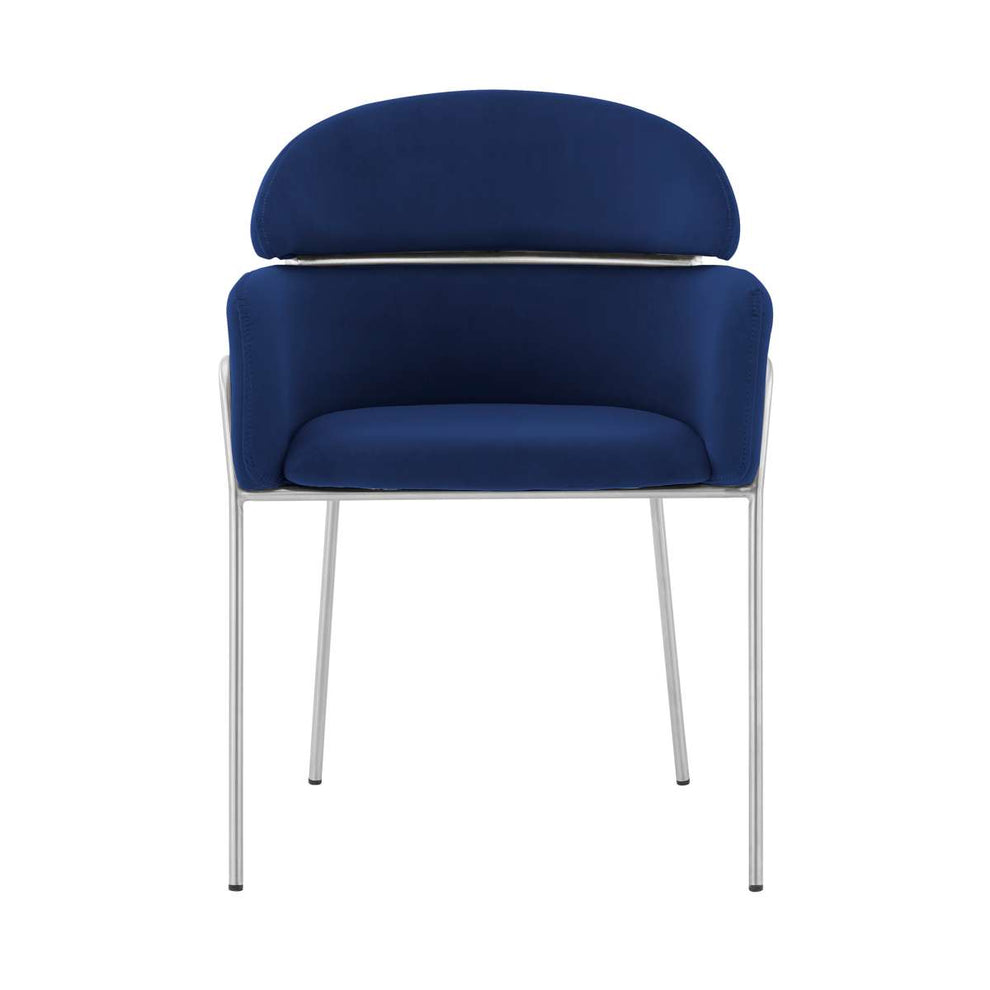 Portia Blue Velvet and Brushed Stainless Steel Dining Room Chairs - Set of 2 By Armen Living | Dining Chairs | Modishstore - 2