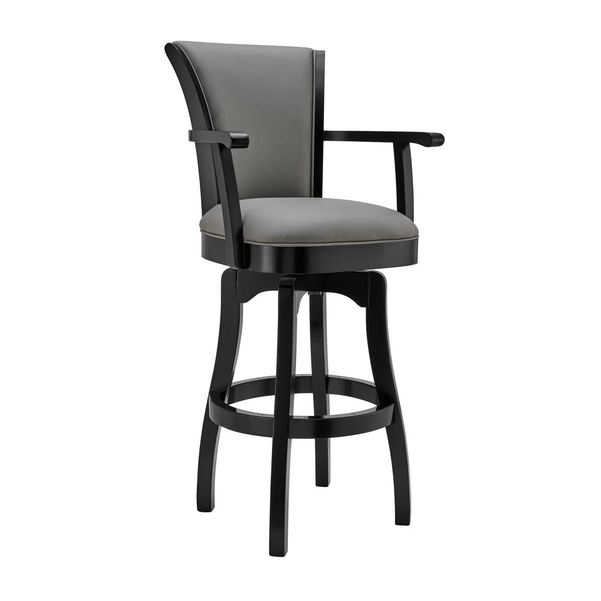 Raleigh 26" Counter Height Swivel Grey Faux Leather and Black Wood Arm Bar Stool By Armen Living | Bar Stools | Modishstore - 2