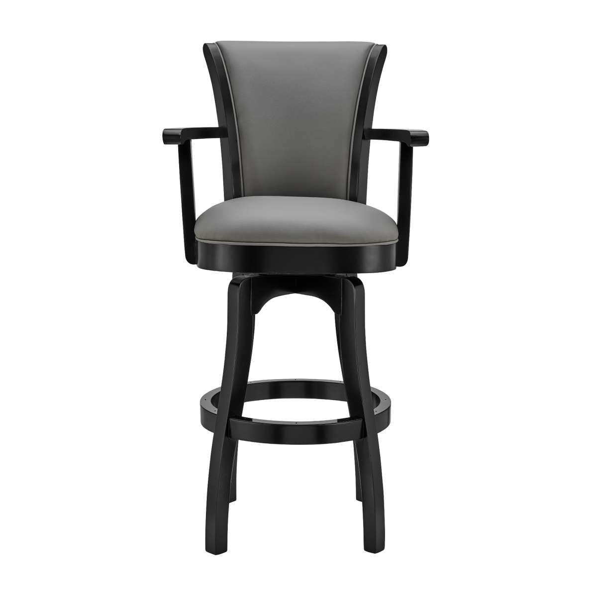 Raleigh 26" Counter Height Swivel Grey Faux Leather and Black Wood Arm Bar Stool By Armen Living | Bar Stools | Modishstore - 3