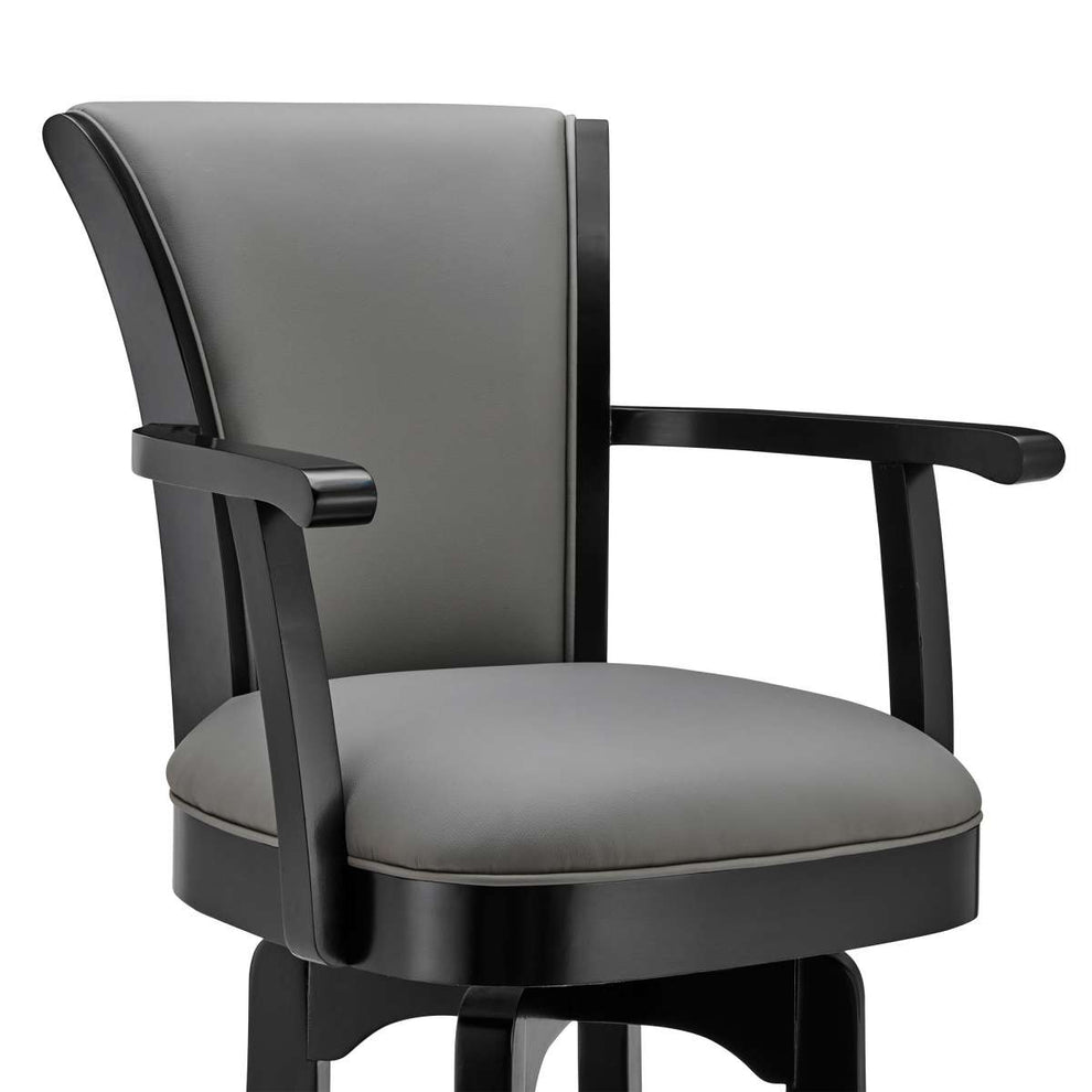 Raleigh 26" Counter Height Swivel Grey Faux Leather and Black Wood Arm Bar Stool By Armen Living | Bar Stools | Modishstore - 4
