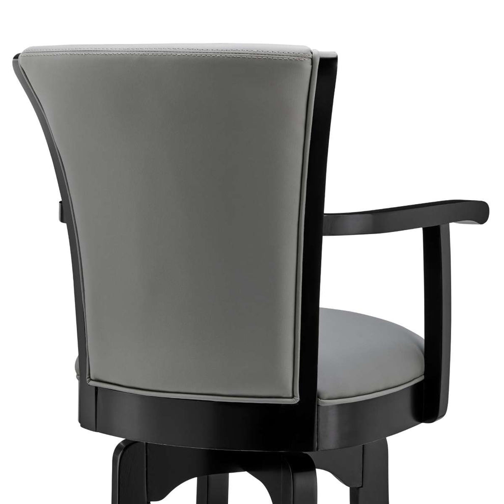 Raleigh 26" Counter Height Swivel Grey Faux Leather and Black Wood Arm Bar Stool By Armen Living | Bar Stools | Modishstore - 5