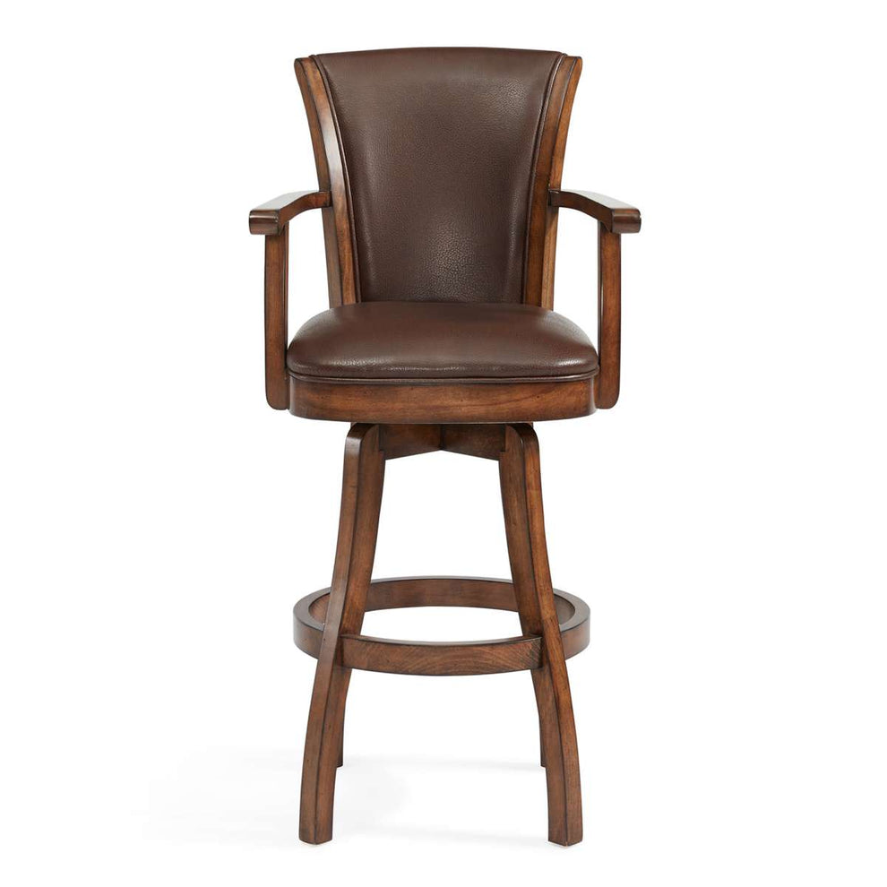 Raleigh 26" Counter Height Swivel Kahlua Faux Leather and Chestnut Wood Arm Bar Stool By Armen Living | Bar Stools | Modishstore - 3