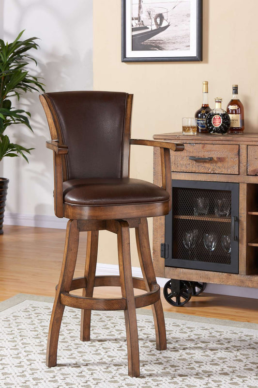 Raleigh 26" Counter Height Swivel Kahlua Faux Leather and Chestnut Wood Arm Bar Stool By Armen Living | Bar Stools | Modishstore