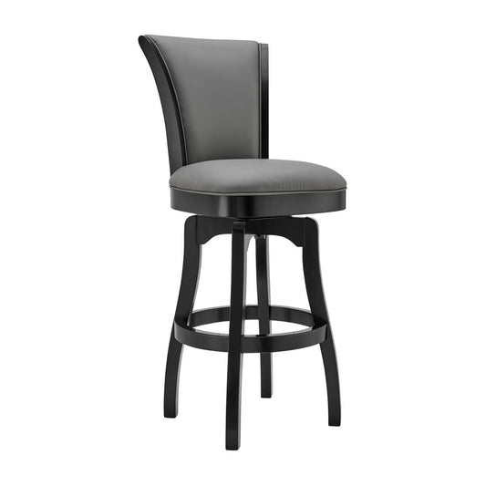 Raleigh 26" Counter Height Swivel Barstool in Black Finish and Gray Faux Leather By Armen Living | Bar Stools | Modishstore