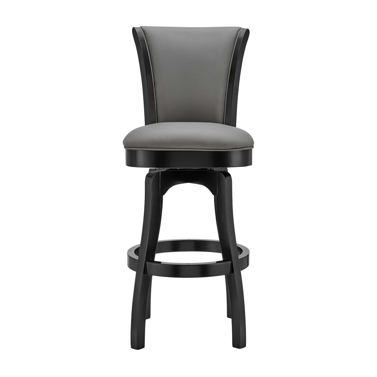 Raleigh 26" Counter Height Swivel Barstool in Black Finish and Gray Faux Leather By Armen Living | Bar Stools | Modishstore - 2