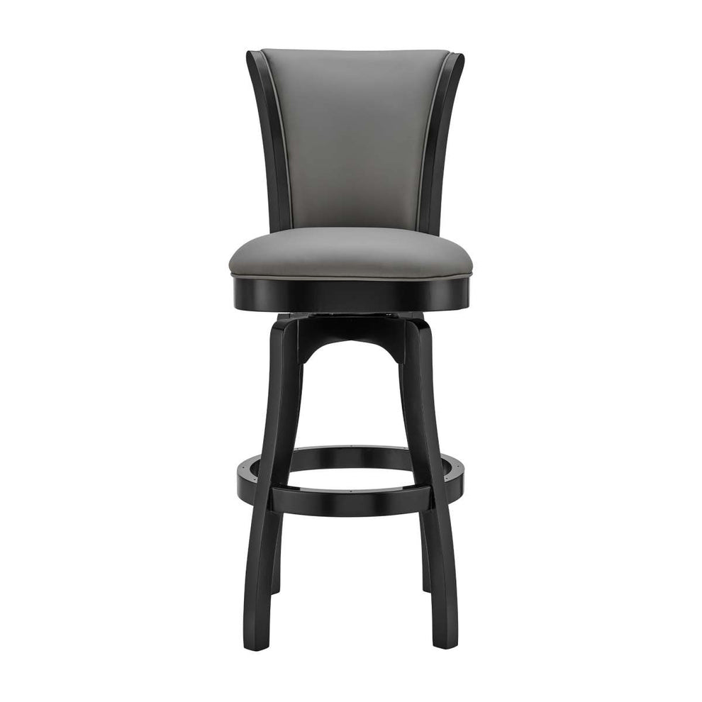 Raleigh 30" Bar Height Swivel Barstool in Black Finish and Gray Faux Leather By Armen Living | Bar Stools | Modishstore - 3