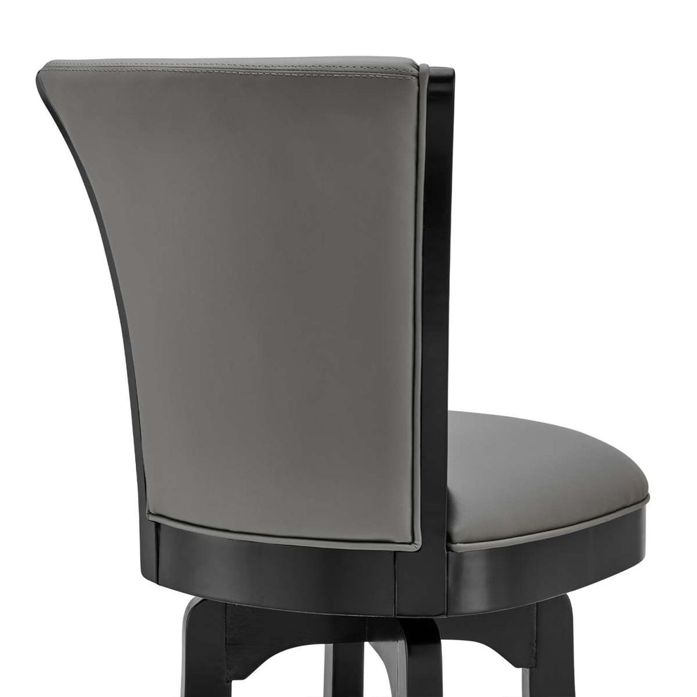 Raleigh 30" Bar Height Swivel Barstool in Black Finish and Gray Faux Leather By Armen Living | Bar Stools | Modishstore - 5