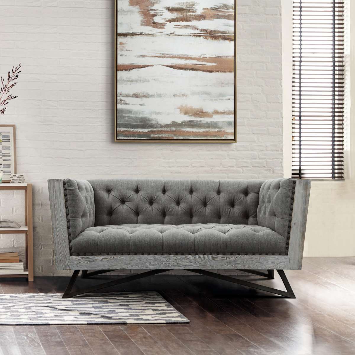 Regis Contemporary Loveseat in Gray Fabric By Armen Living | Loveseats | Modishstore
