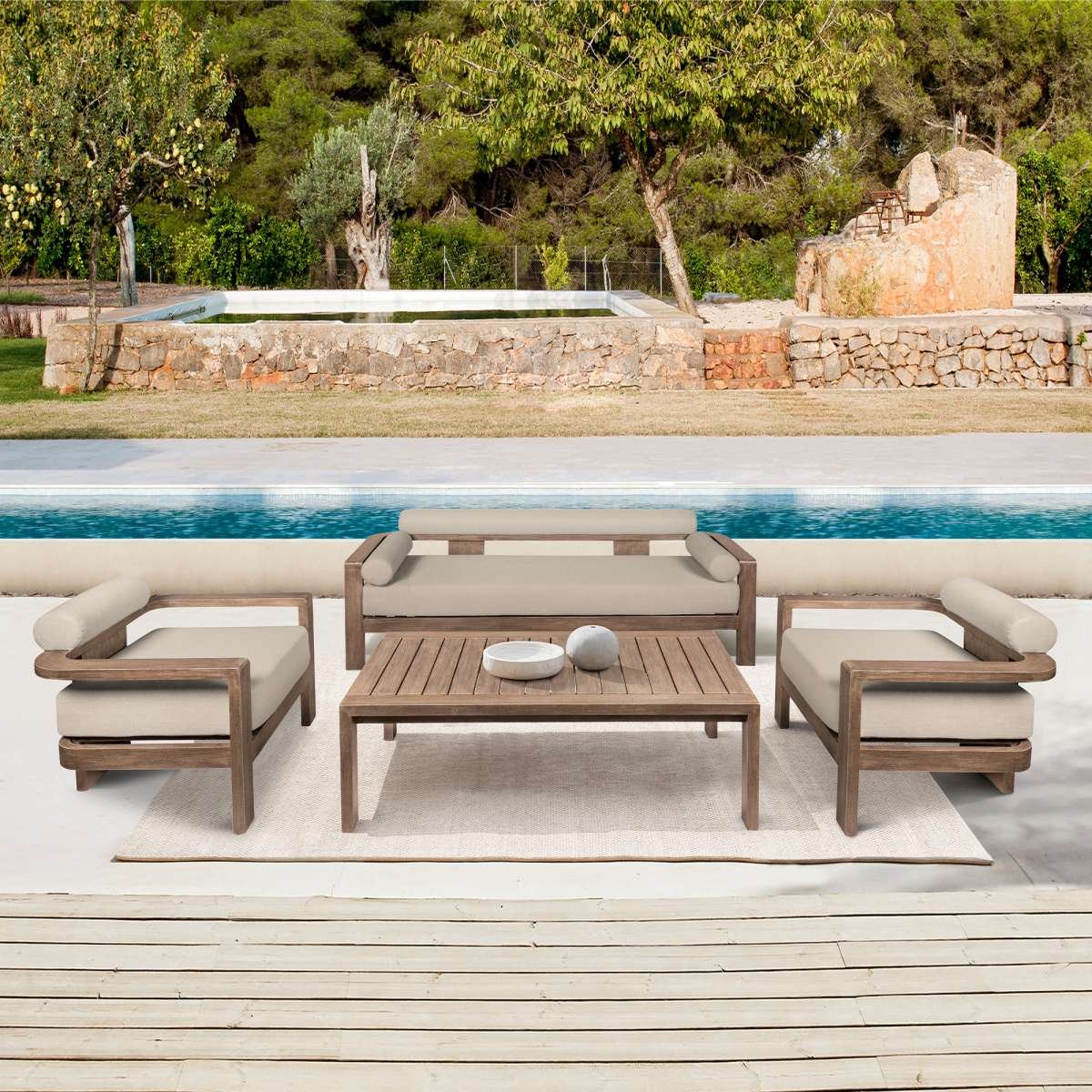 Relic Outdoor Patio Coffee Table in Weathered Eucalyptus Wood By Armen Living | Outdoor Tables | Modishstore - 2