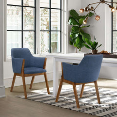 Renzo Blue Fabric and Walnut Wood Dining Side Chairs - Set of 2 By Armen Living