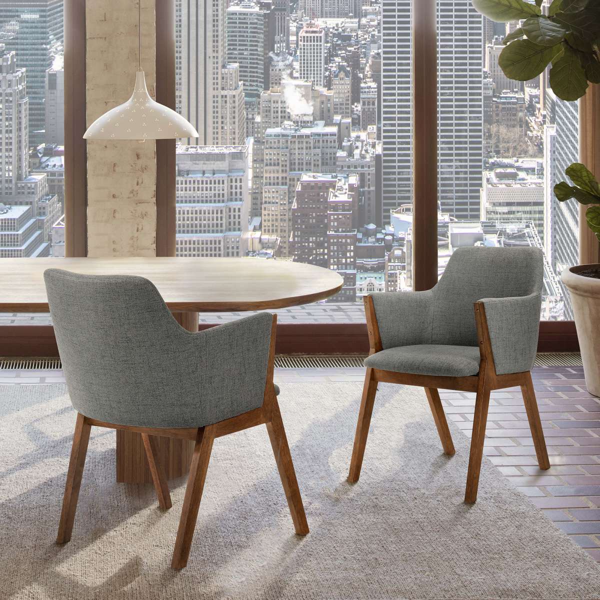 Renzo Charcoal Fabric and Walnut Wood Dining Side Chairs - Set of 2 By Armen Living | Side Chairs |  Modishstore 