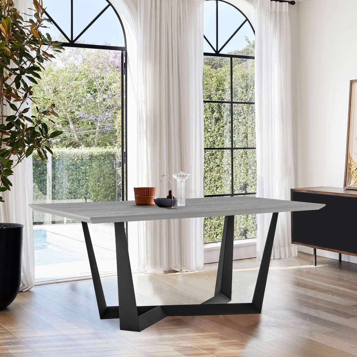 Radford Light Gray Rectangular Dining Table with Black Finish By Armen Living | Dining Tables | Modishstore