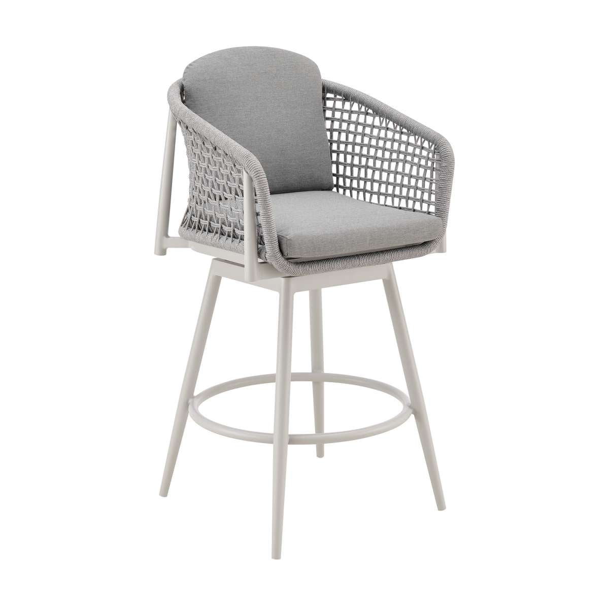Rhodes Outdoor Patio Swivel Counter Stool in Aluminum with Light Gray Rope and Cushions By Armen Living | Bar Stools | Modishstore - 2
