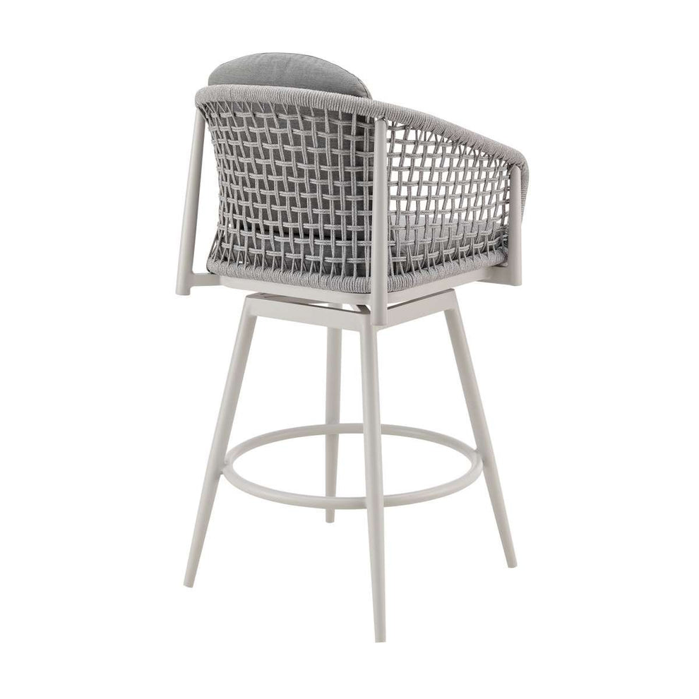 Rhodes Outdoor Patio Swivel Counter Stool in Aluminum with Light Gray Rope and Cushions By Armen Living | Bar Stools | Modishstore - 3