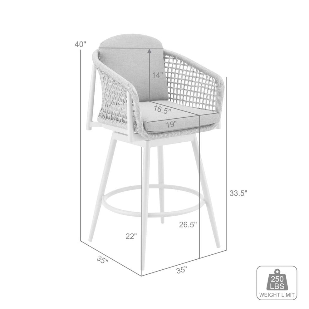 Rhodes Outdoor Patio Swivel Counter Stool in Aluminum with Light Gray Rope and Cushions By Armen Living | Bar Stools | Modishstore - 7