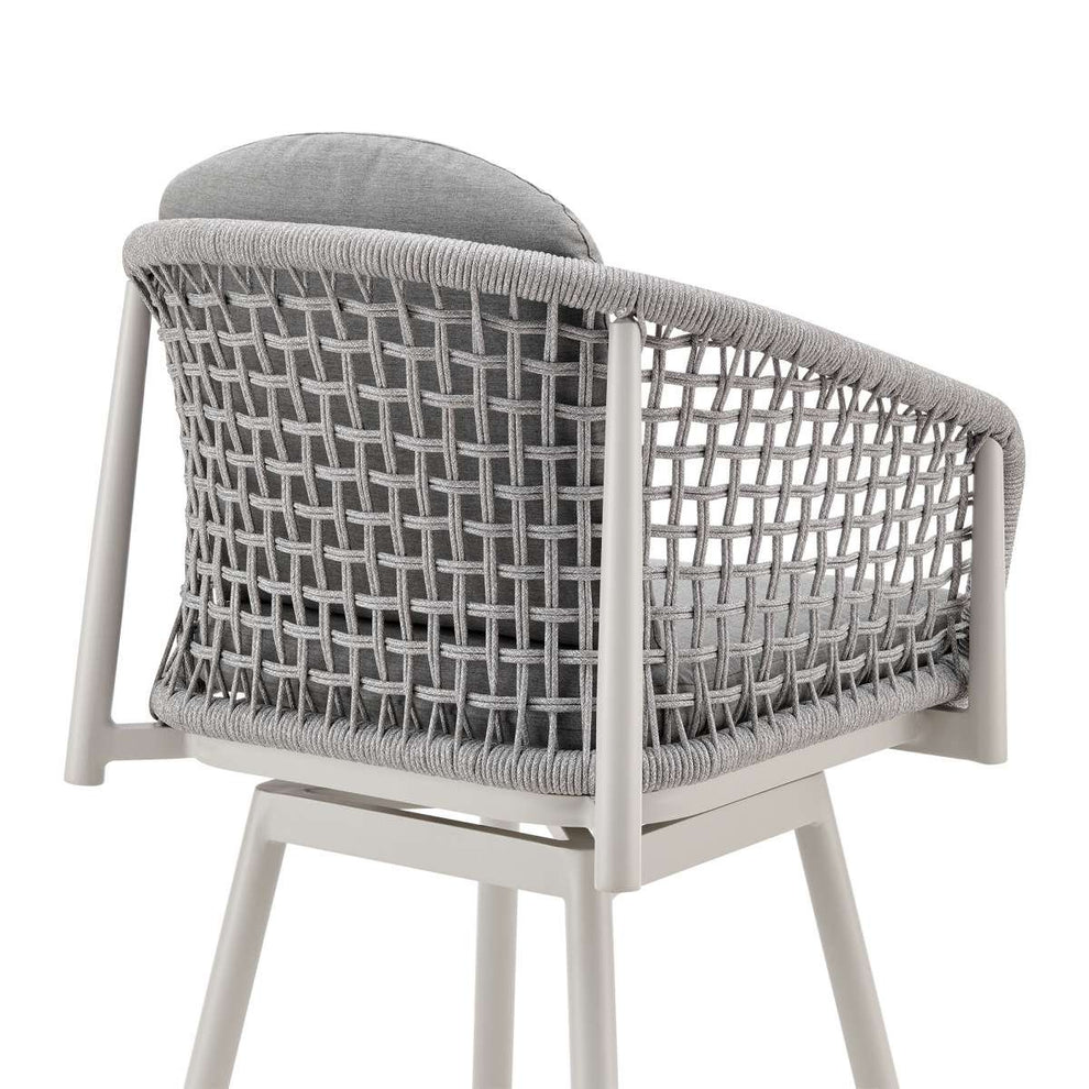 Rhodes Outdoor Patio Swivel Bar Stool in Aluminum with Light Gray Rope and Cushions By Armen Living | Bar Stools | Modishstore - 4
