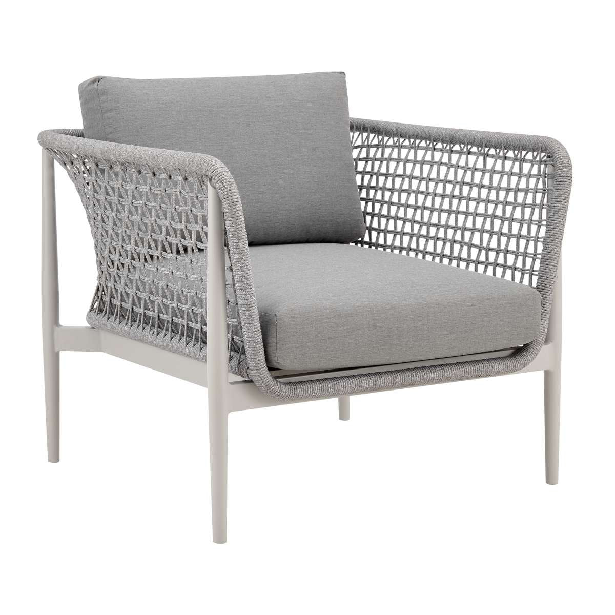 Rhodes Outdoor Patio Armchair in Aluminum with Light Gray Rope and Cushions By Armen Living | Outdoor Chairs | Modishstore - 3
