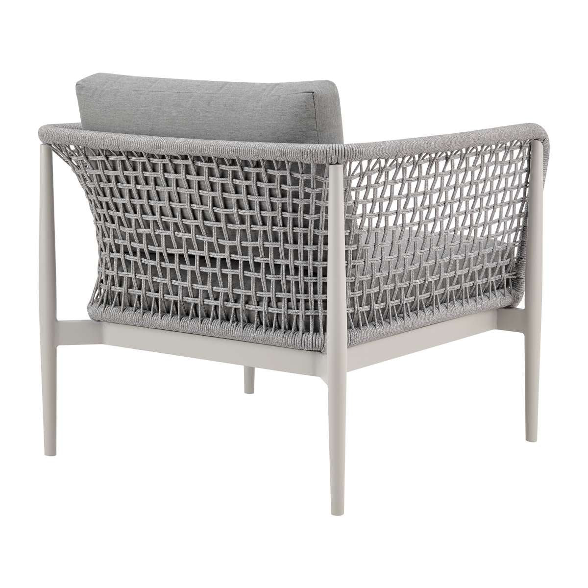 Rhodes Outdoor Patio Armchair in Aluminum with Light Gray Rope and Cushions By Armen Living | Outdoor Chairs | Modishstore - 4