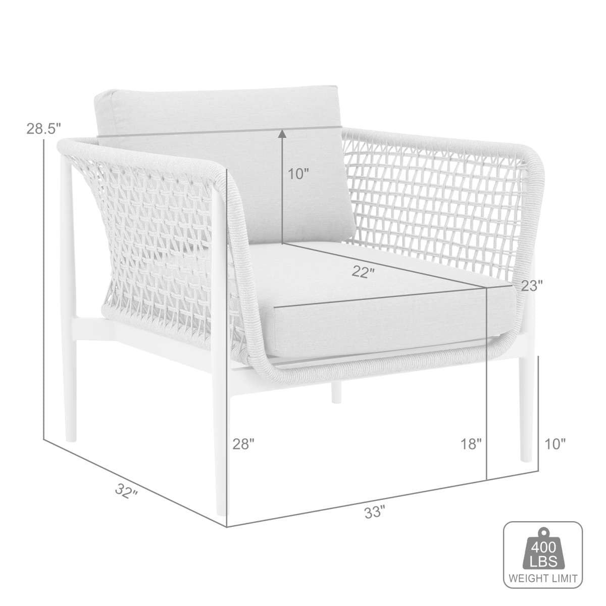 Rhodes Outdoor Patio Armchair in Aluminum with Light Gray Rope and Cushions By Armen Living | Outdoor Chairs | Modishstore - 8