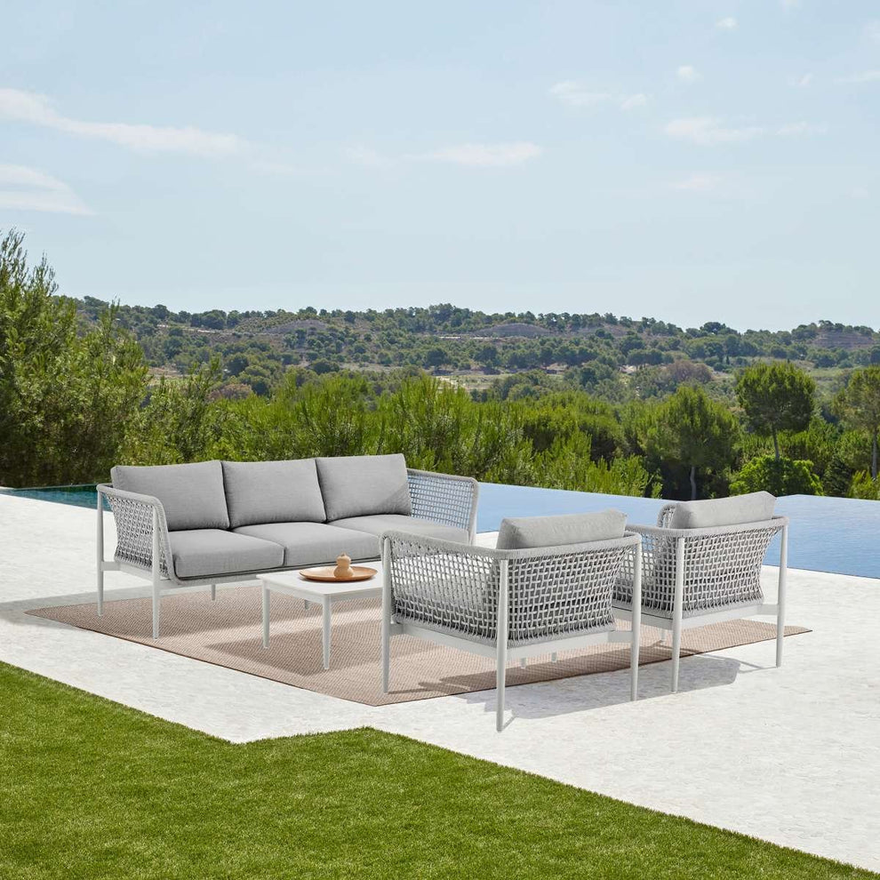 Rhodes Outdoor Patio Rectangular Coffee Table in Snowy Sintered Stone and Porcelain Finish By Armen Living | Outdoor Tables | Modishstore - 2