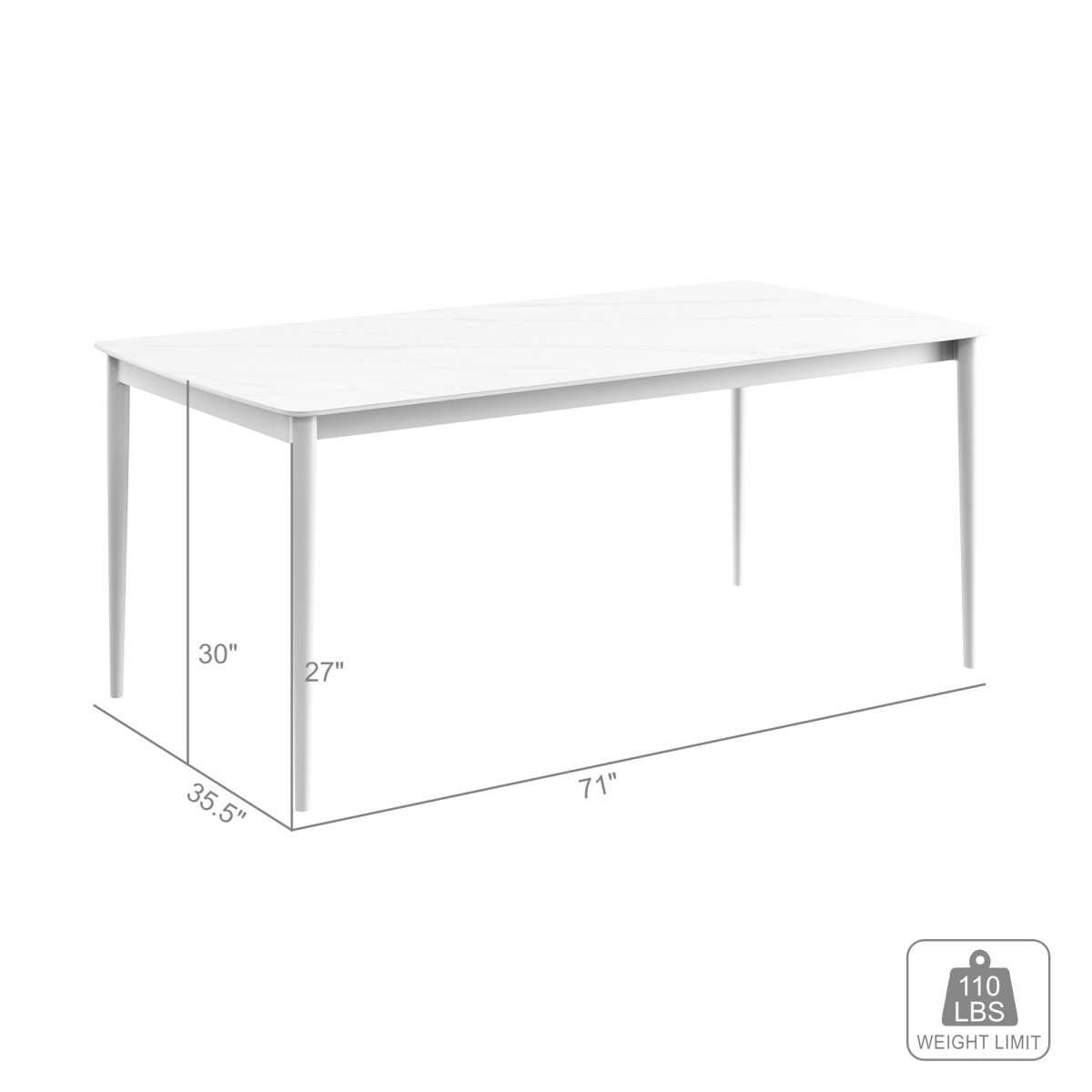 Rhodes Outdoor Patio Rectangular Dining Table in Snowy Sintered Stone and Porcelain Finish By Armen Living | Outdoor Tables | Modishstore - 6