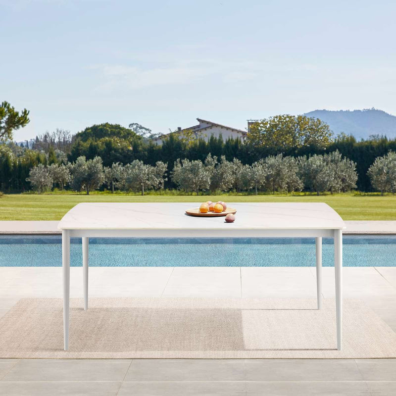 Rhodes Outdoor Patio Rectangular Dining Table in Snowy Sintered Stone and Porcelain Finish By Armen Living | Outdoor Tables | Modishstore