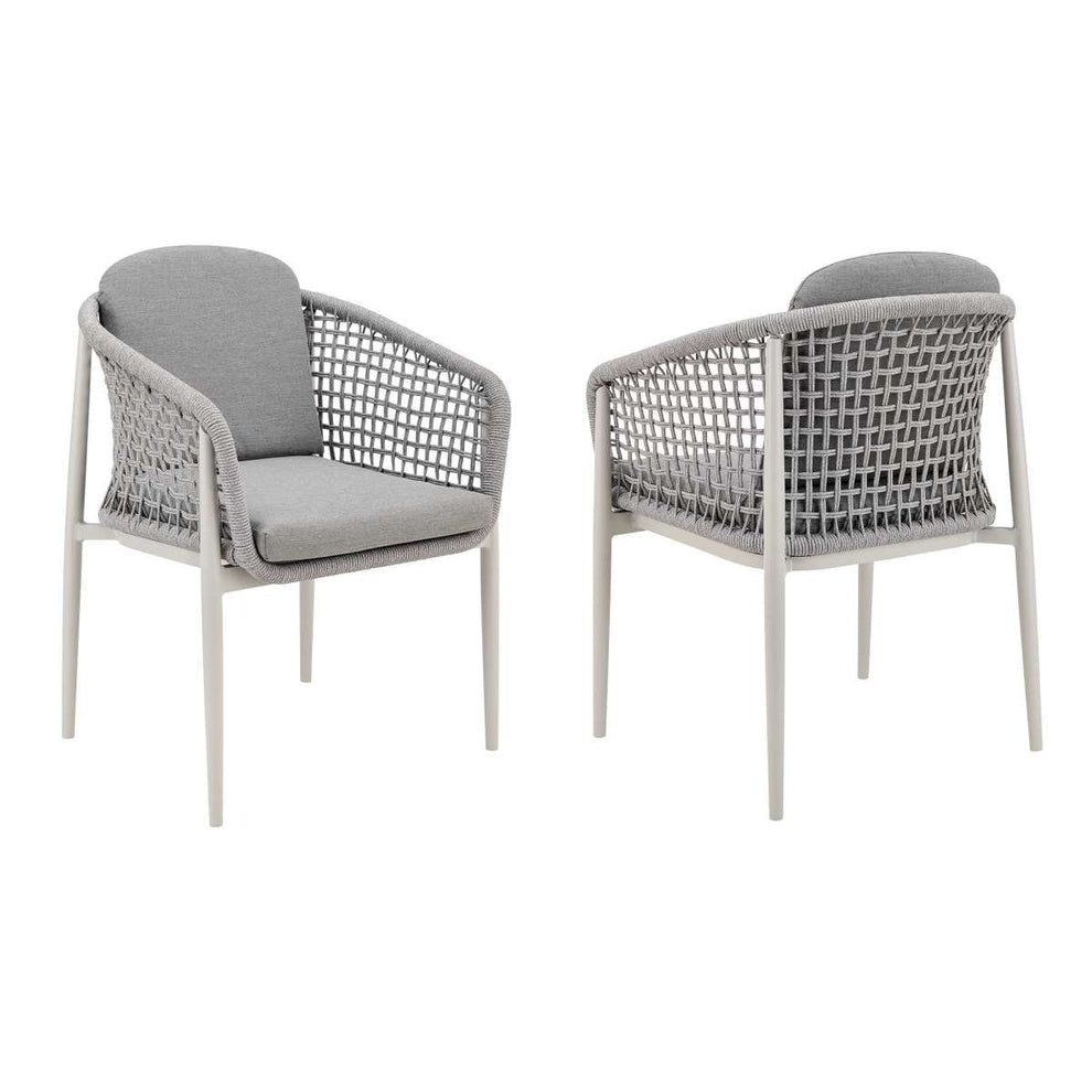 Rhodes Outdoor Patio Dining Chair in Aluminum with Light Gray Rope and Cushions - Set of 2 By Armen Living | Outdoor Chairs | Modishstore - 3