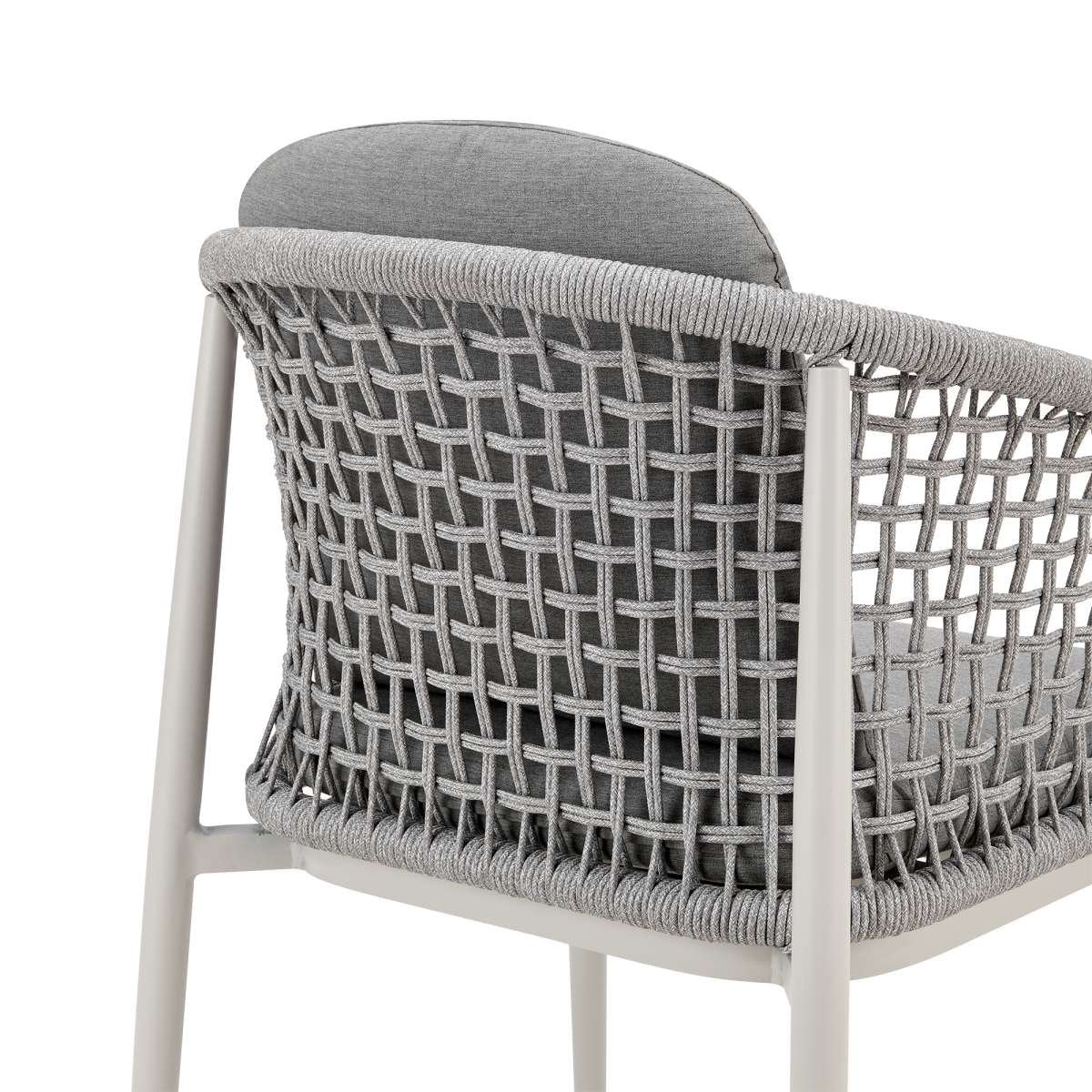 Rhodes Outdoor Patio Dining Chair in Aluminum with Light Gray Rope and Cushions - Set of 2 By Armen Living | Outdoor Chairs | Modishstore - 6