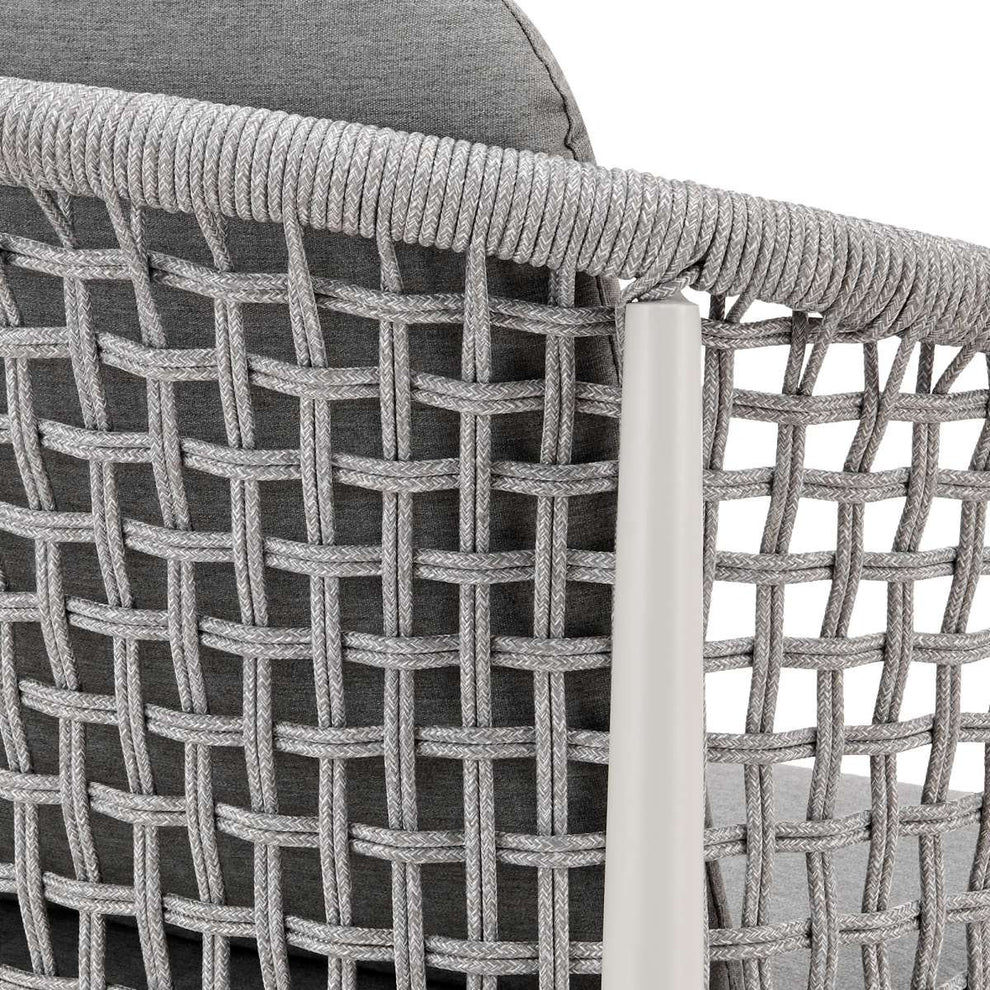 Rhodes Outdoor Patio Dining Chair in Aluminum with Light Gray Rope and Cushions - Set of 2 By Armen Living | Outdoor Chairs | Modishstore - 7