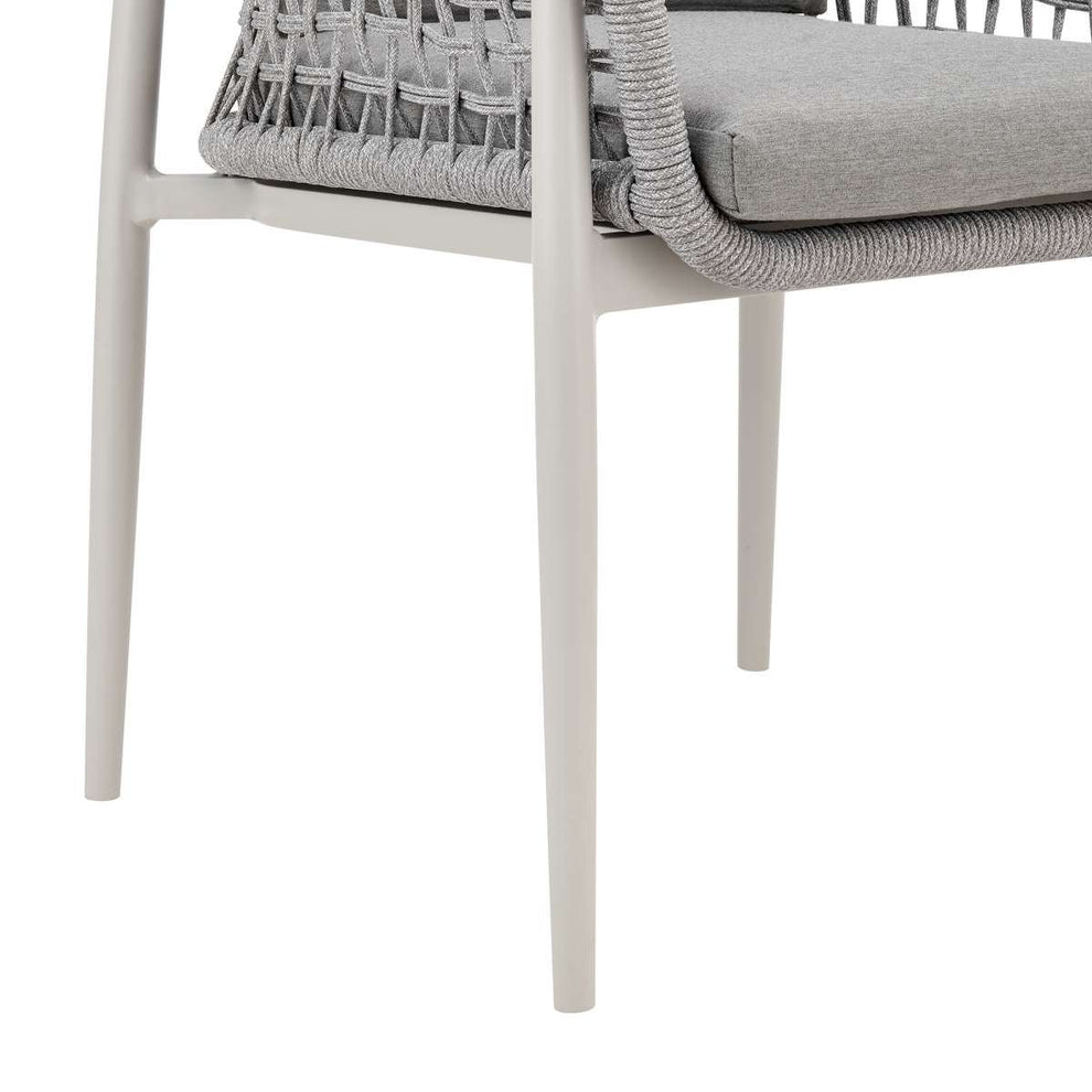 Rhodes Outdoor Patio Dining Chair in Aluminum with Light Gray Rope and Cushions - Set of 2 By Armen Living | Outdoor Chairs | Modishstore - 8