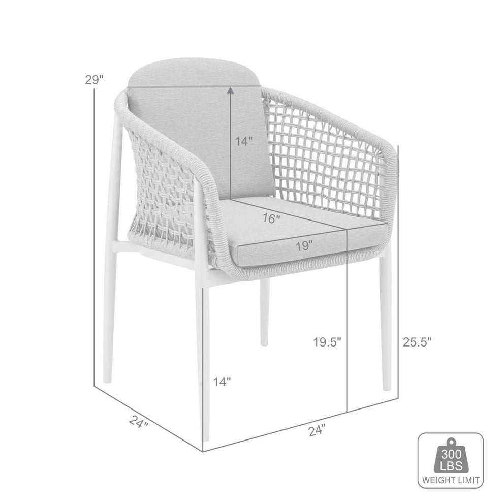 Rhodes Outdoor Patio Dining Chair in Aluminum with Light Gray Rope and Cushions - Set of 2 By Armen Living | Outdoor Chairs | Modishstore - 9