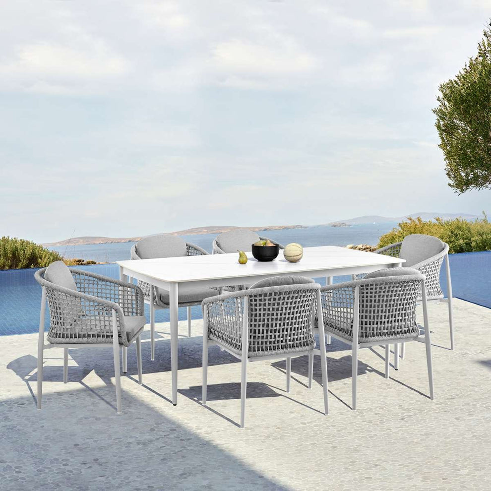 Rhodes Outdoor Patio Dining Chair in Aluminum with Light Gray Rope and Cushions - Set of 2 By Armen Living | Outdoor Chairs | Modishstore - 2