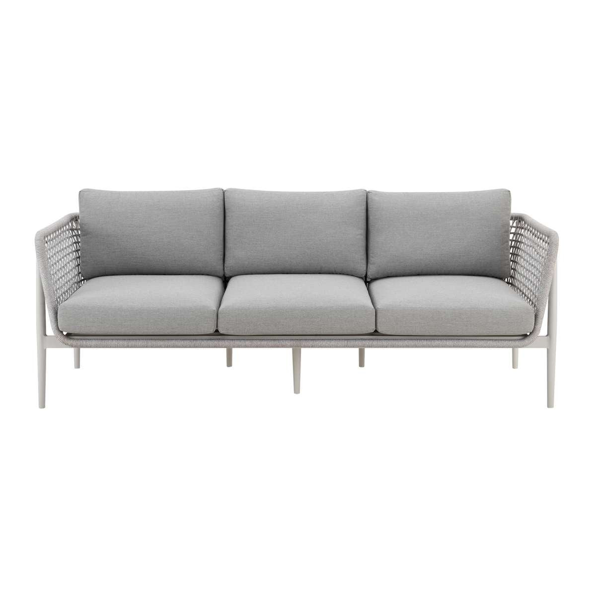 Rhodes Outdoor Patio Sofa in Aluminum with Light Gray Rope and Cushions By Armen Living | Outdoor Sofas, Loveseats & Sectionals | Modishstore - 3